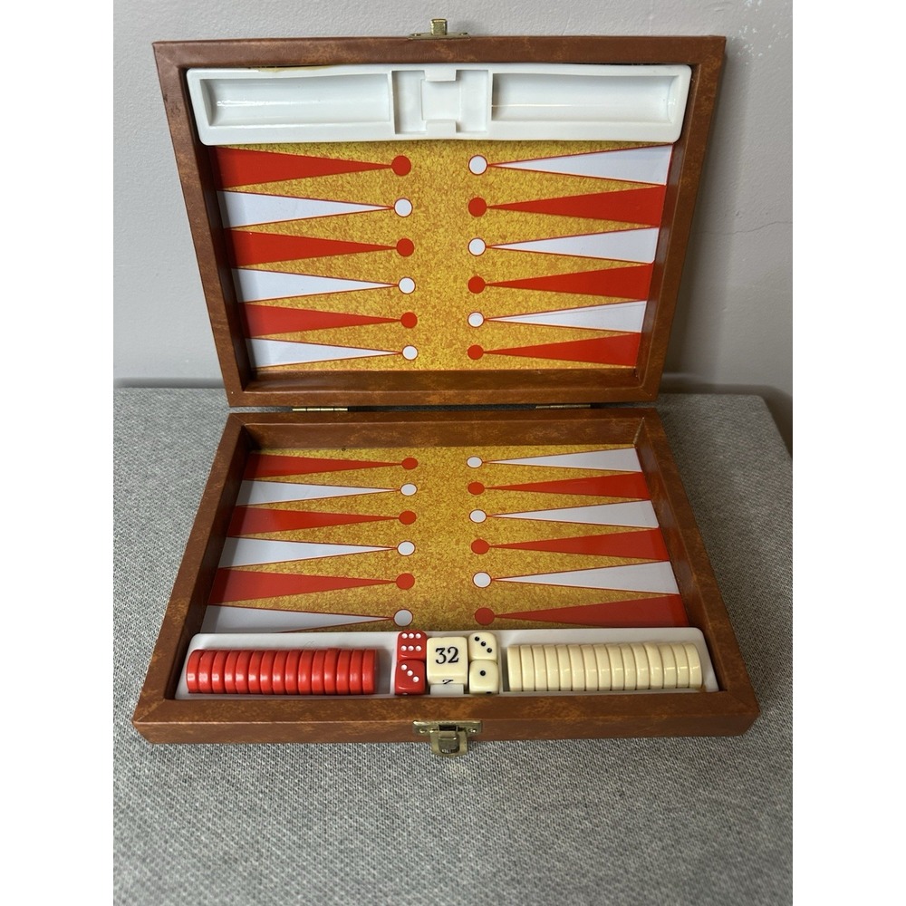 VTG Travel Backgammon Set Red and White Pieces Portable Games